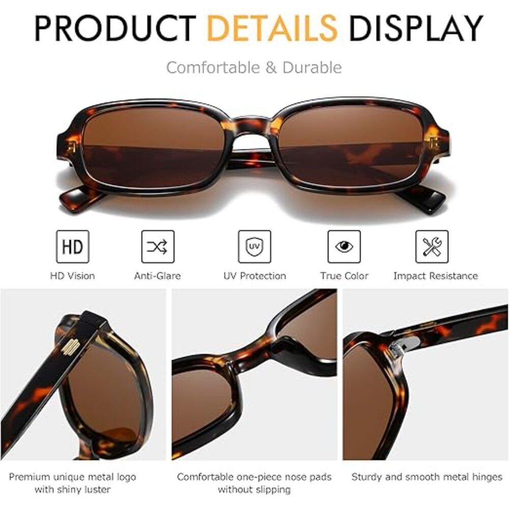 Trendy Retro 90s Small Square Rectangle Sunglasses for Women UV400 Protection - Picture 3 of 6
